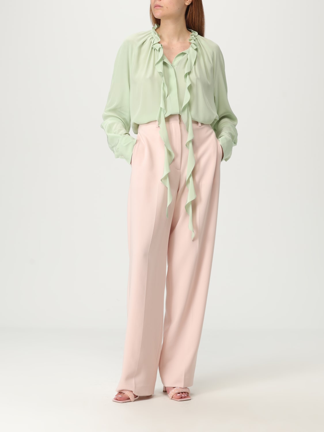 VICTORIA VICTORIA BECKHAM CAMICIA: Camicia Victoria Victoria Beckham in seta con rouches , Verde - Img 2