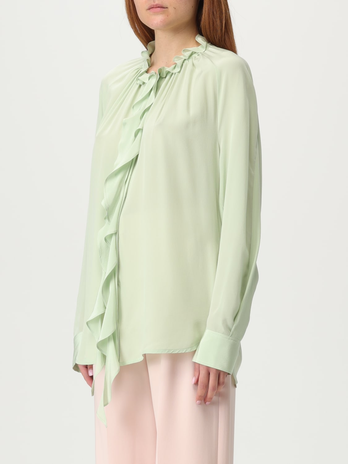 VICTORIA VICTORIA BECKHAM CAMICIA: Camicia Victoria Victoria Beckham in seta con rouches , Verde - Img 4