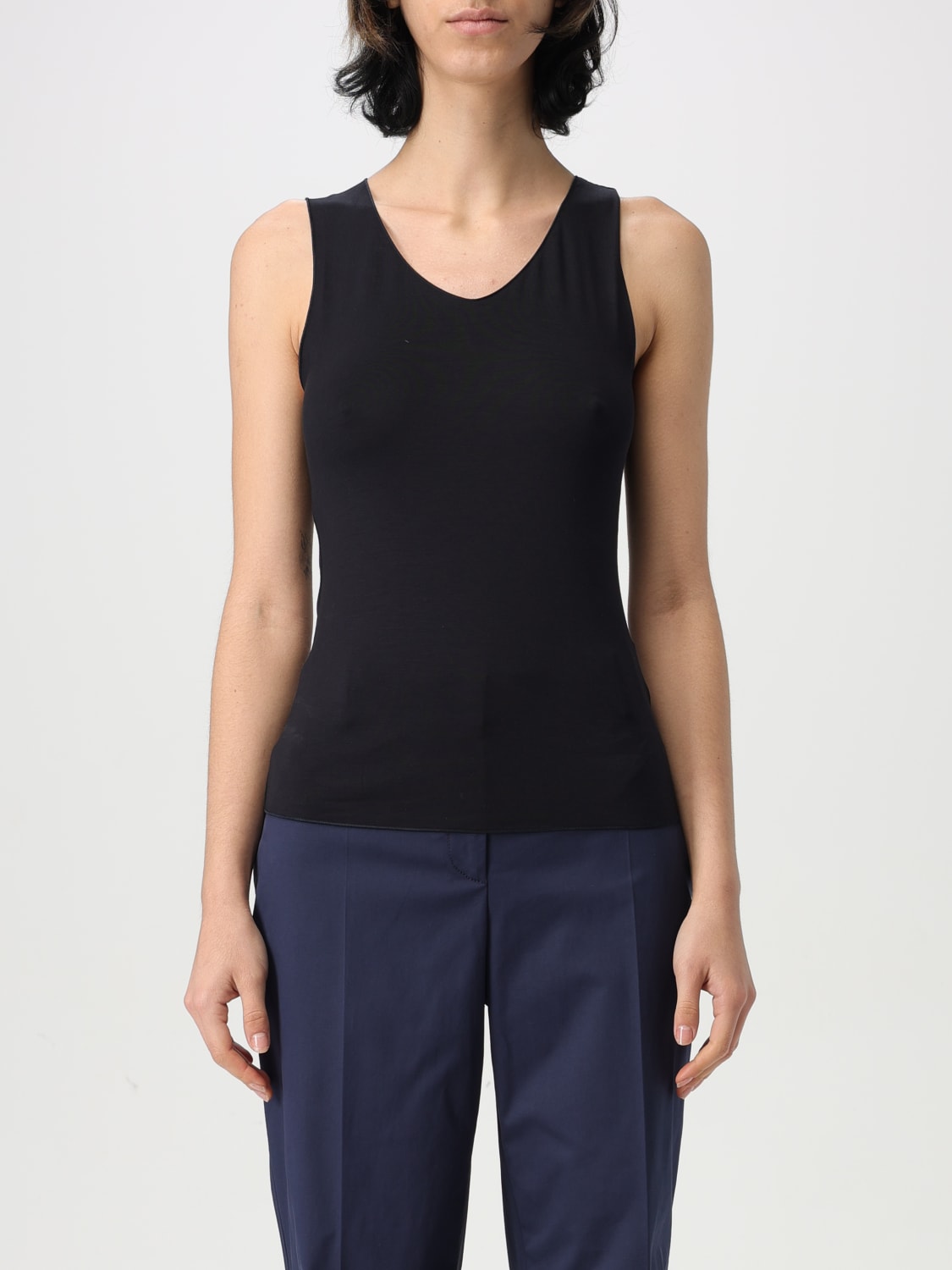 EMPORIO ARMANI TOP E BLUSE: Canotta basic Emporio Armani in viscosa , Blue - Img 1