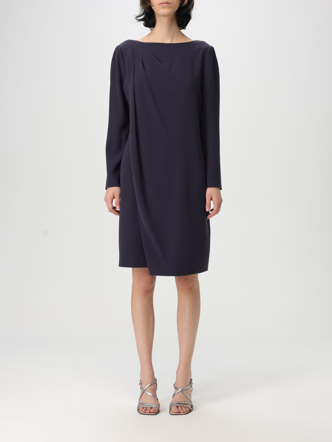 ワンピース EMPORIO ARMANI Woman Dress Blue EW000831AF10206 UB115 Emporio Armani Ruched Boat-Neck Knee-Length Jersey Dress