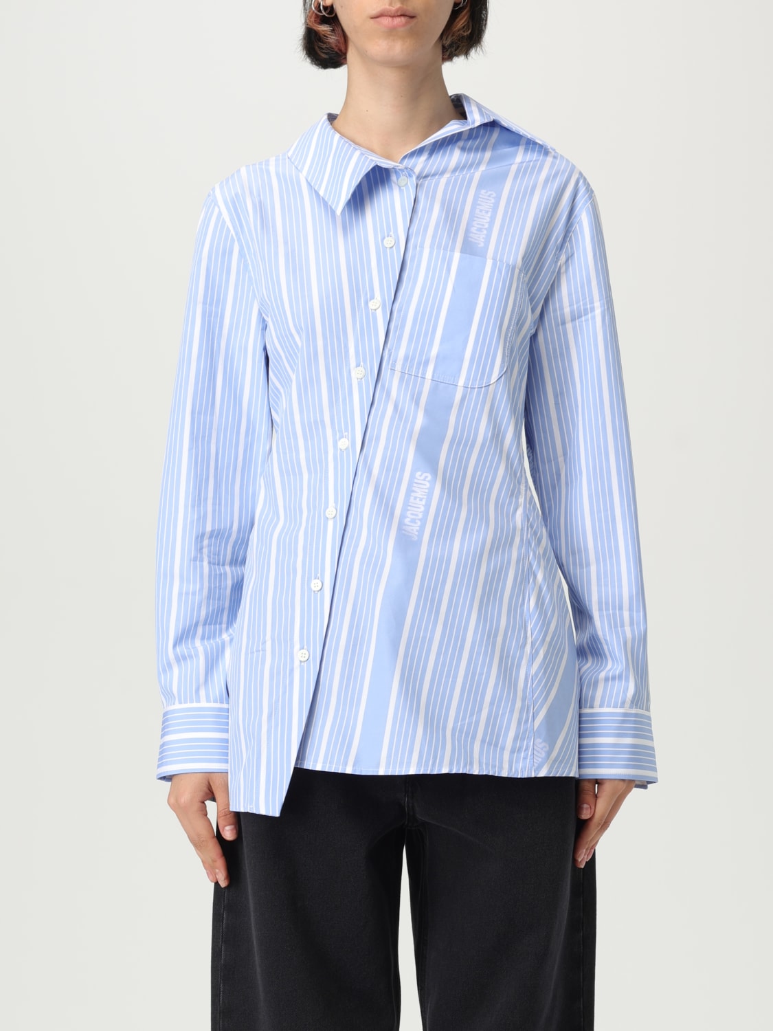 JACQUEMUS CAMICIA: Camicia asimmetrica Jacquemus in cotone a righe , Blue - Img 1