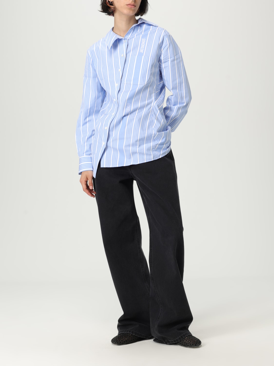 JACQUEMUS CAMICIA: Camicia asimmetrica Jacquemus in cotone a righe , Blue - Img 2