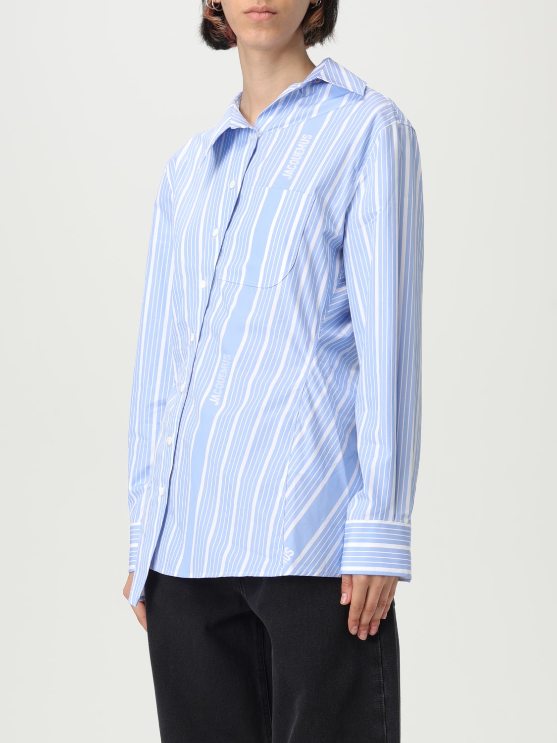 JACQUEMUS CAMICIA: Camicia asimmetrica Jacquemus in cotone a righe , Blue - Img 4