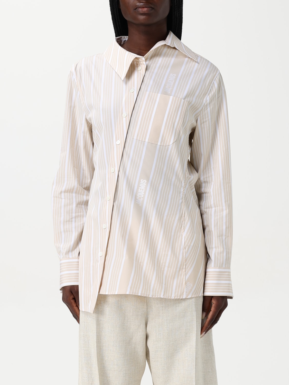 JACQUEMUS CAMICIA: Camicia asimmetrica Jacquemus in cotone a righe , Nudo - Img 1
