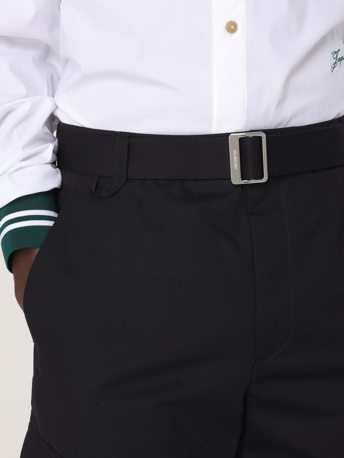 JACQUEMUS PANTALONCINO: Pantaloncino cargo Jacquemus in misto cotone e lino, Nero - Img 5