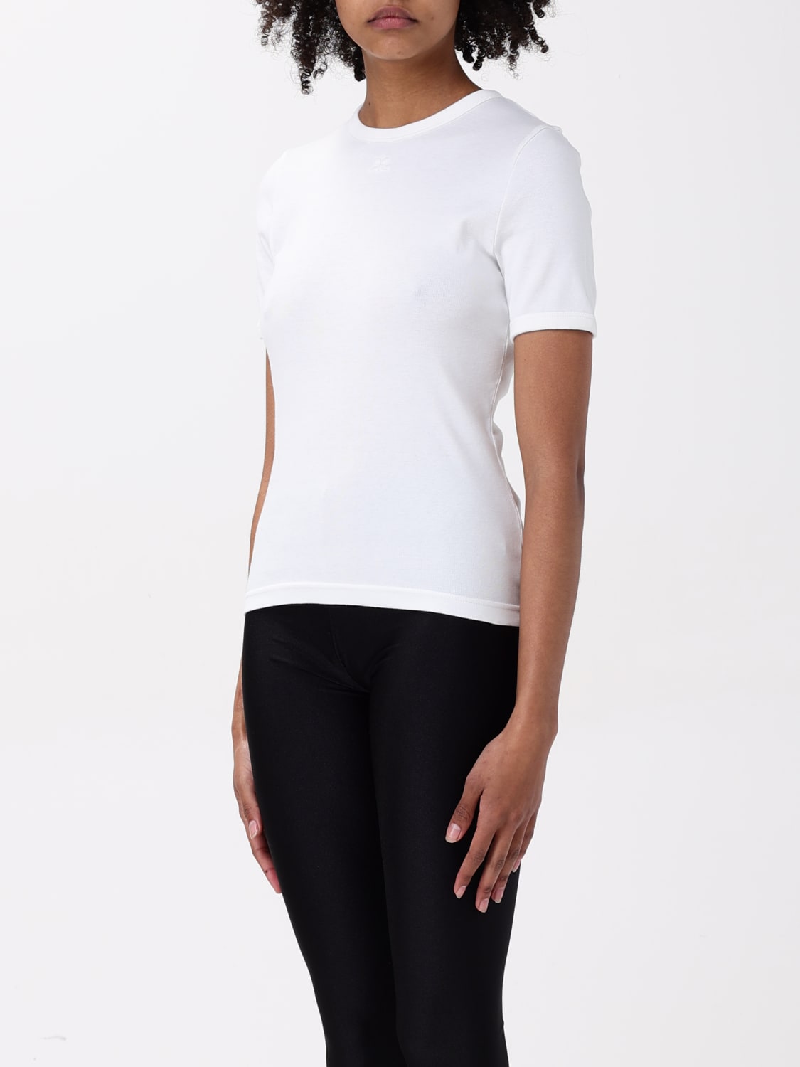 Tシャツ・カットソー COURREGES Woman T-Shirt White 125JTS184JS0107 0001 Courrèges Women's Buckle Contrast T-Shirt in Heritage White