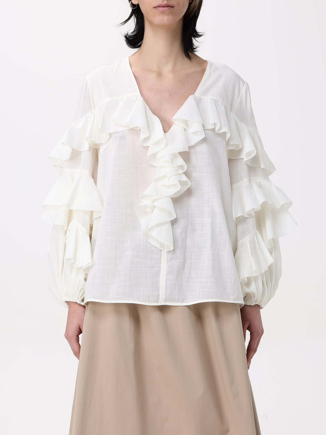 ZIMMERMANN TOP: Blusa Zimmermann in mussola , Bianco - Img 1