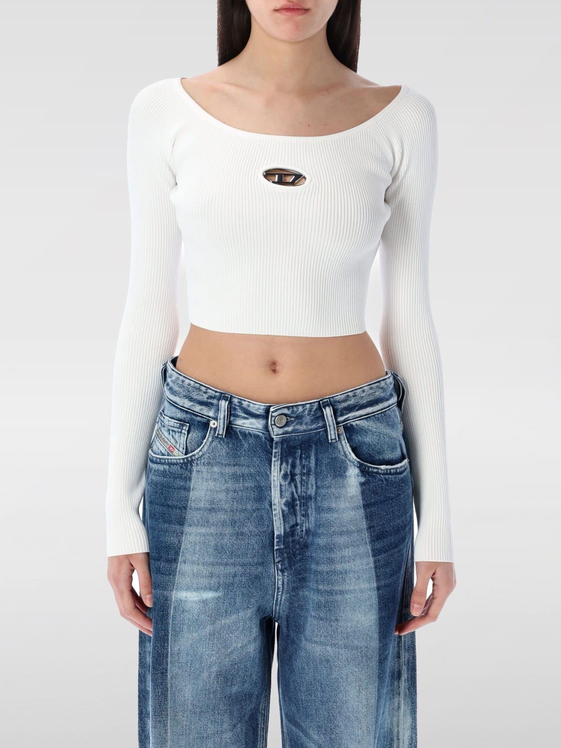 DIESEL TOP: Top cropped Diesel in jersey , Bianco - Img 1