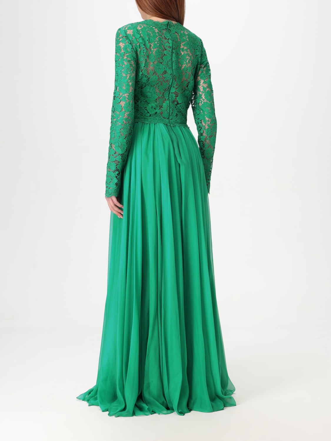 ワンピース DOLCE & GABBANA Woman Dress Green F6TJPTGDCTF V0402 Long chiffon and lace dress in Green for Women