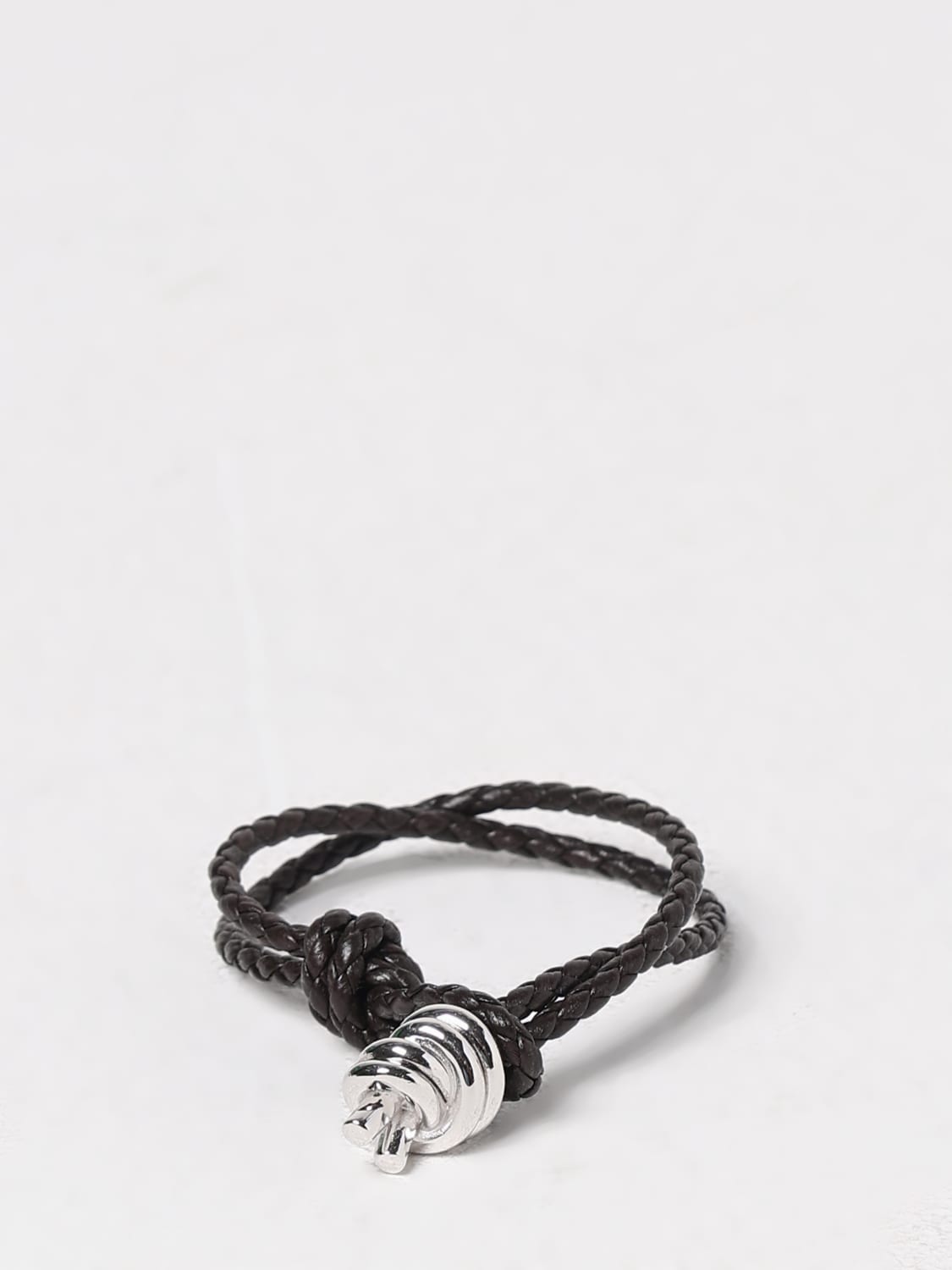 BOTTEGA VENETA GIOIELLI: Bracciale Knot Bottega Veneta in pelle intrecciata , Marrone - Img 1