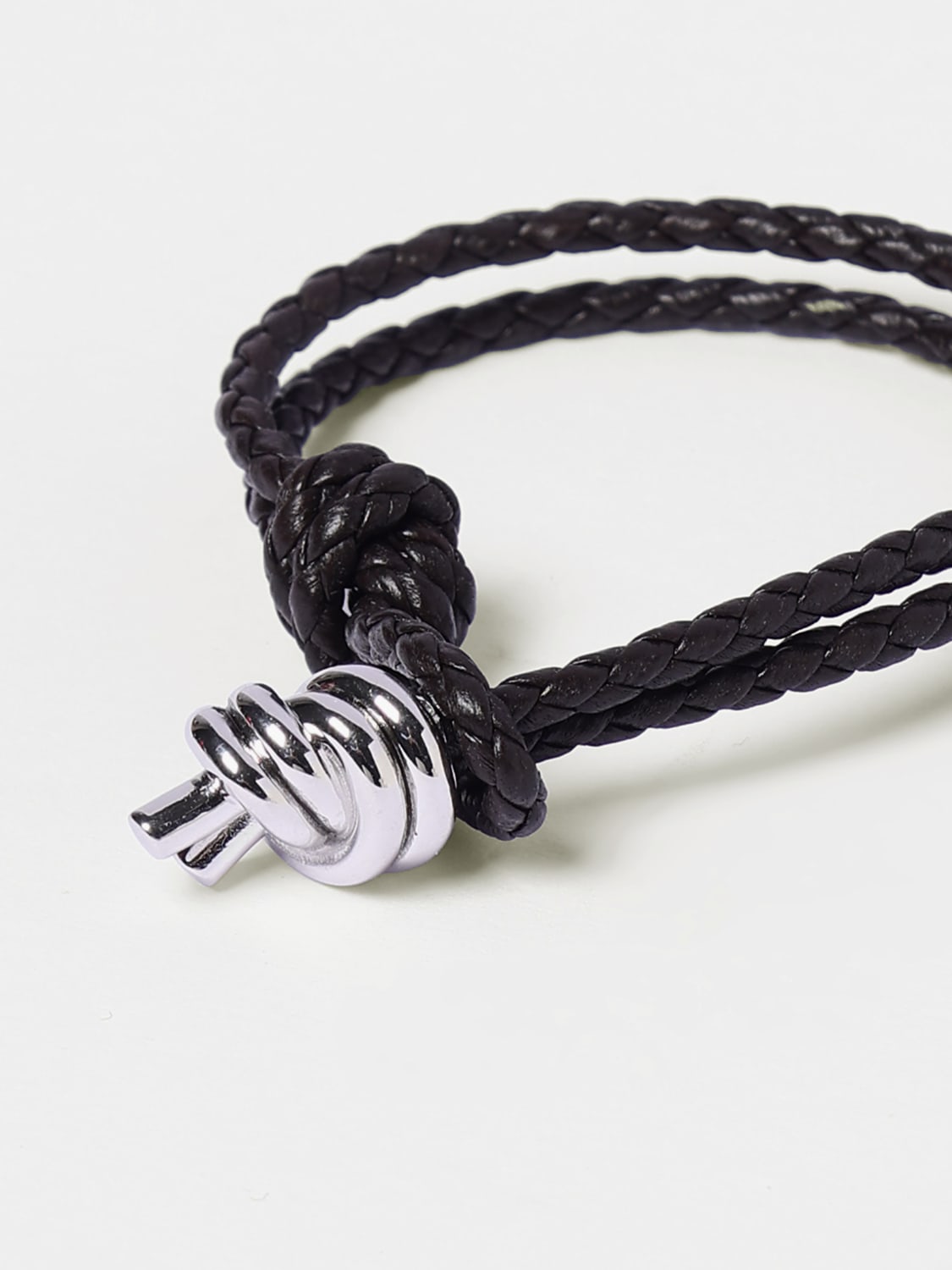 BOTTEGA VENETA GIOIELLI: Bracciale Knot Bottega Veneta in pelle intrecciata , Marrone - Img 2