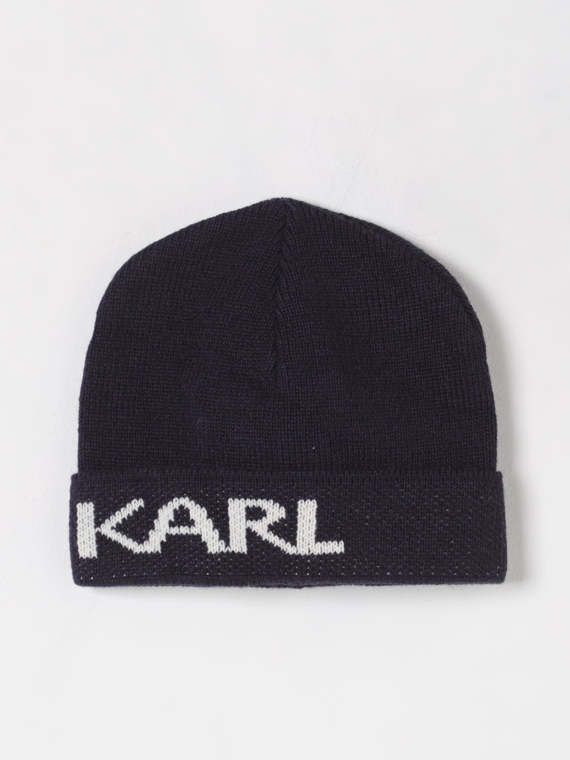 KARL LAGERFELD CAPPELLO: Cappello Karl Lagerfeld in misto lana con logo jacquard , Blue - Img 1