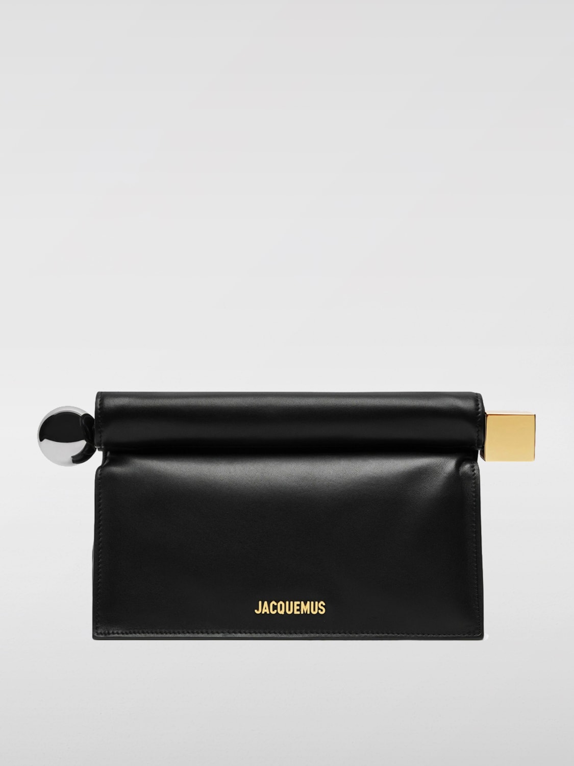 JACQUEMUS CLUTCH: Clutch Le Rond Carrè Jacquemus in pelle , Nero - Img 1