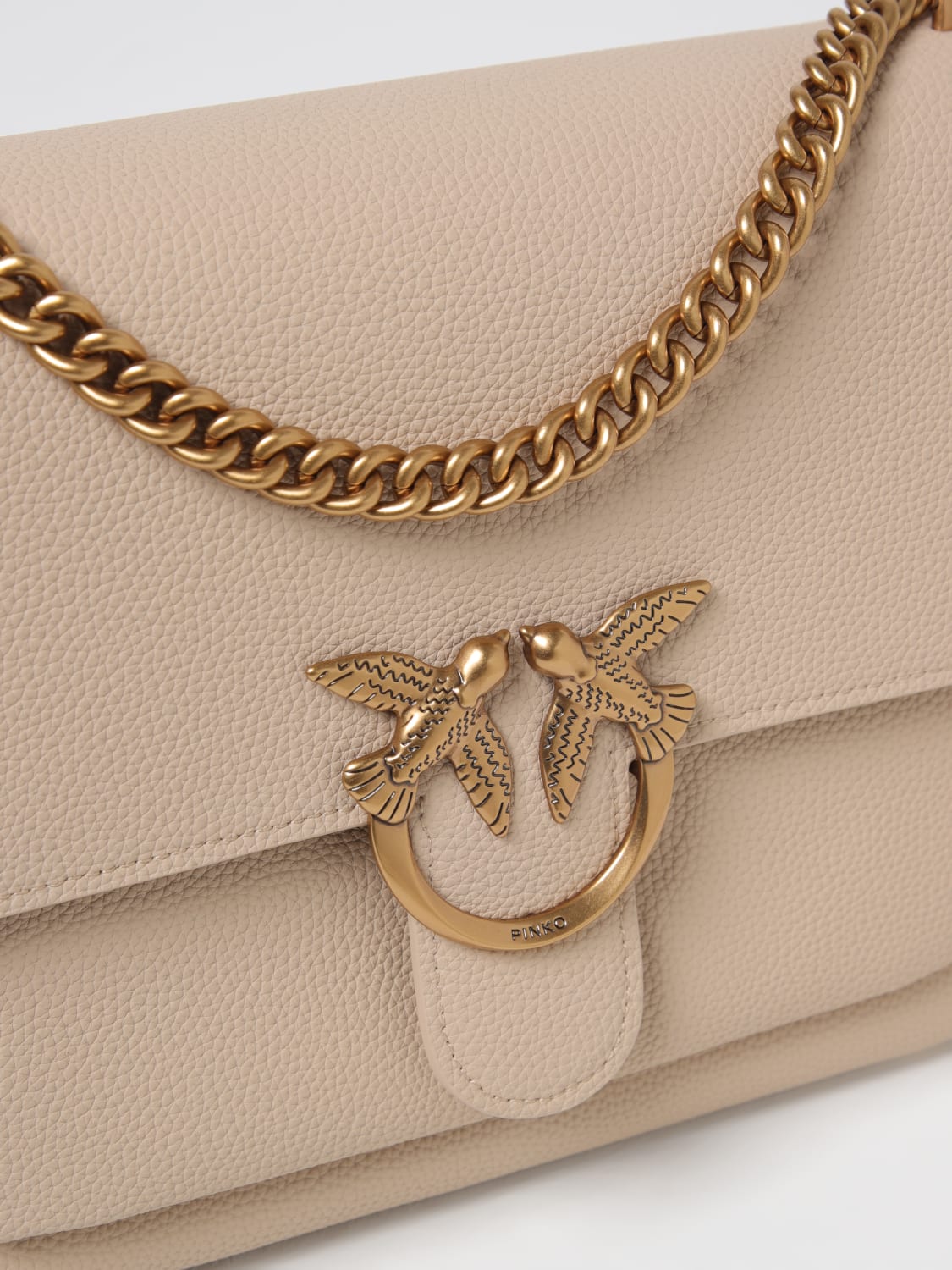 PINKO BORSA A SPALLA: Borsa a tracolla Love Soft Big Pinko in pelle a grana , Beige - Img 3