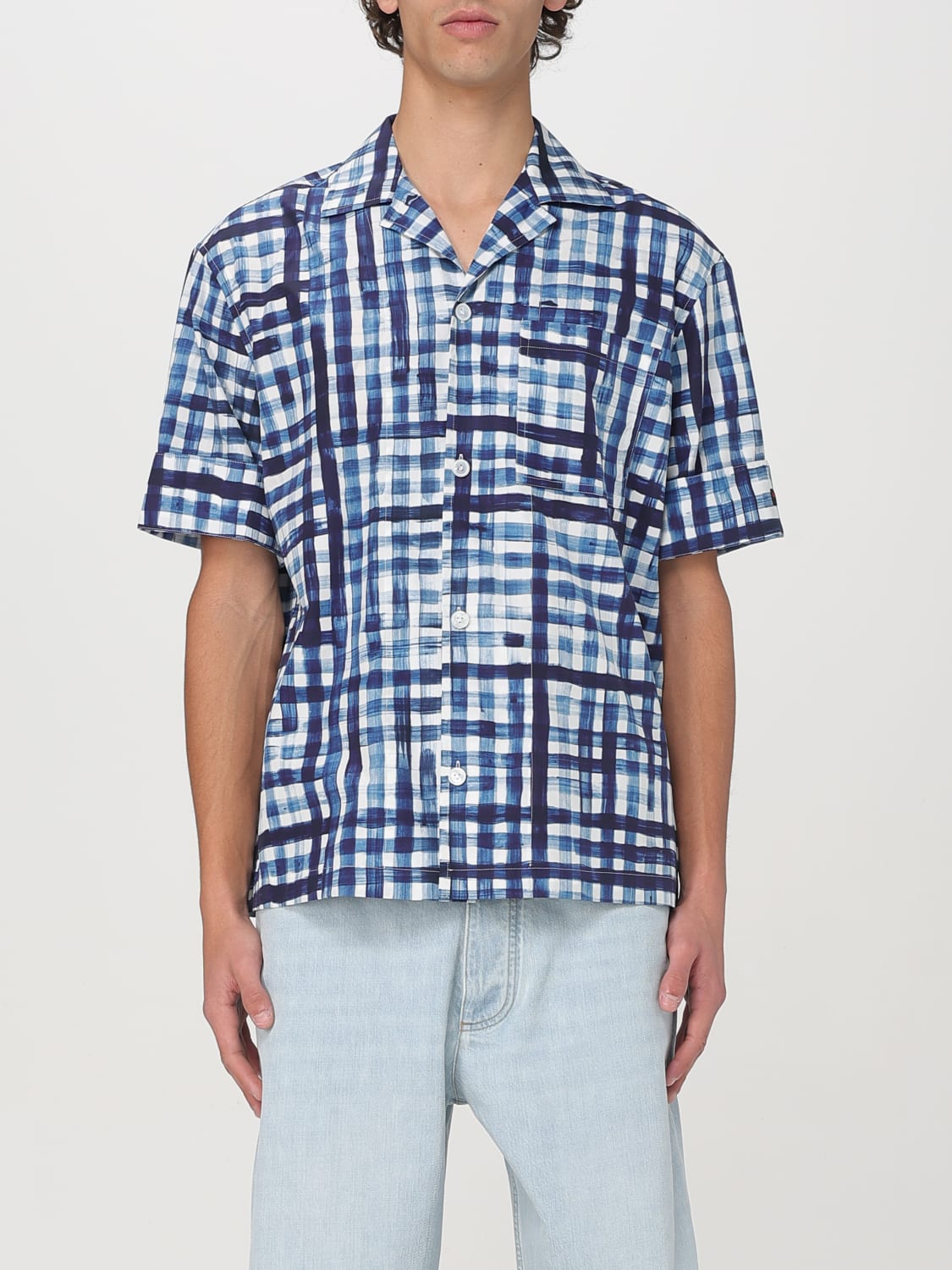 BOTTEGA VENETA CAMICIA: Camicia Bottega Veneta in cotone check , Blue - Img 1