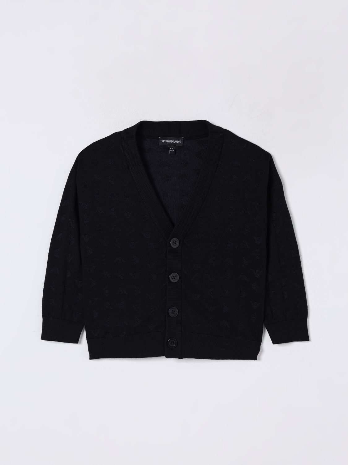 EMPORIO ARMANI SWEATER: Emporio Armani v-neck cotton blend cardigan, Navy - Img 1