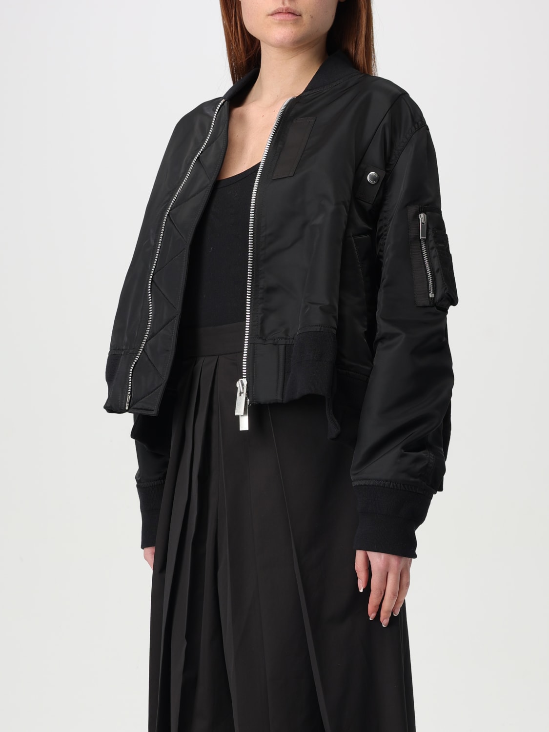 ジャケット SACAI Woman Jacket Beige 2507673 550 Sacai Trench Bomber Crop Jacket | Saks Fifth Avenue