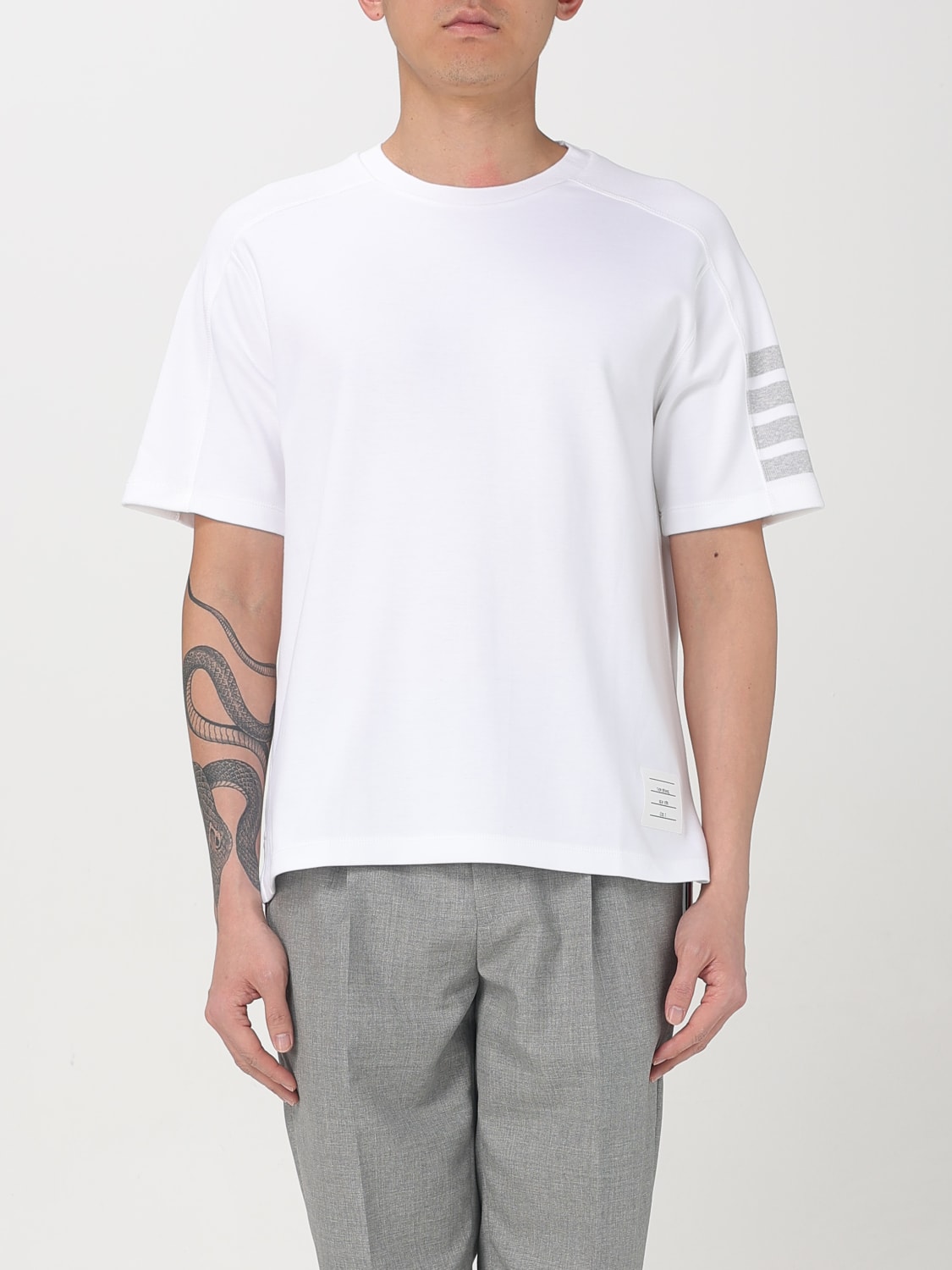 THOM BROWNE 正規品関税込みWhite Cotton T-Shirt MJS246A 07323 Thom Browne Classic t-shirt - White - Men | MJS246A7323100