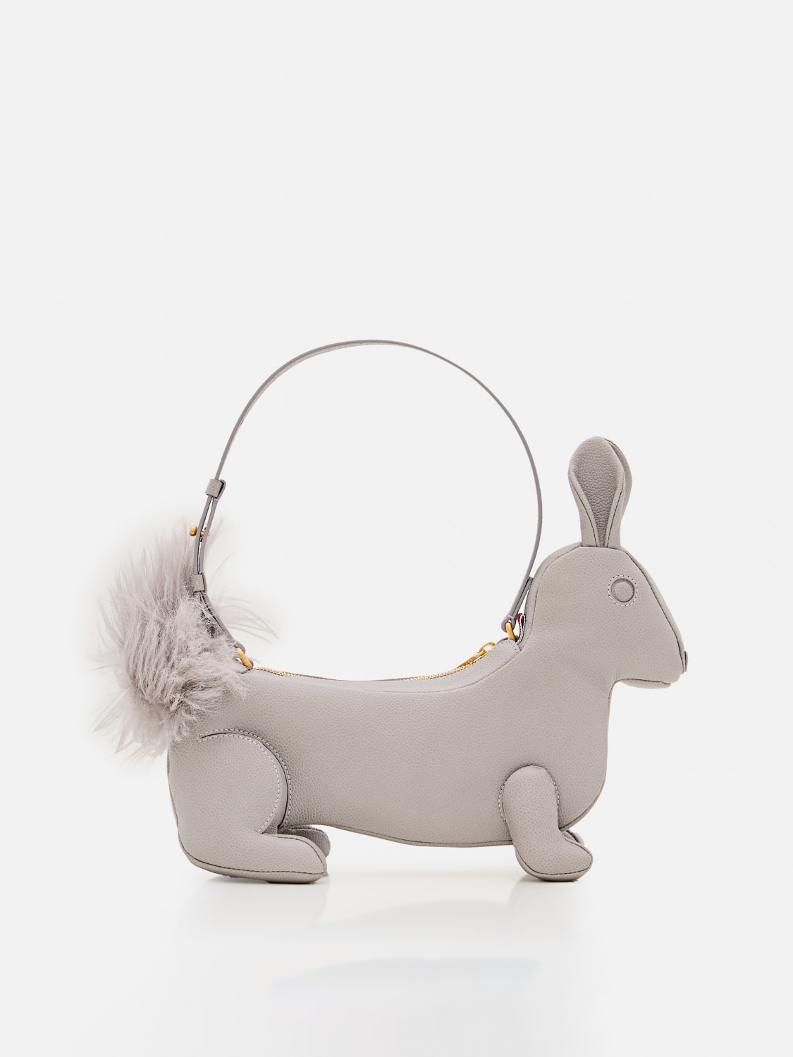 THOM BROWNE BORSA A SPALLA: Borsa Rabbit Baguette Thom Browne in pelle a grana , Grigio - Img 3