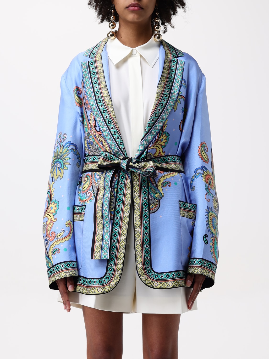 ETRO JACKET: Etro printed silk twill jacket, Blue - Img 1