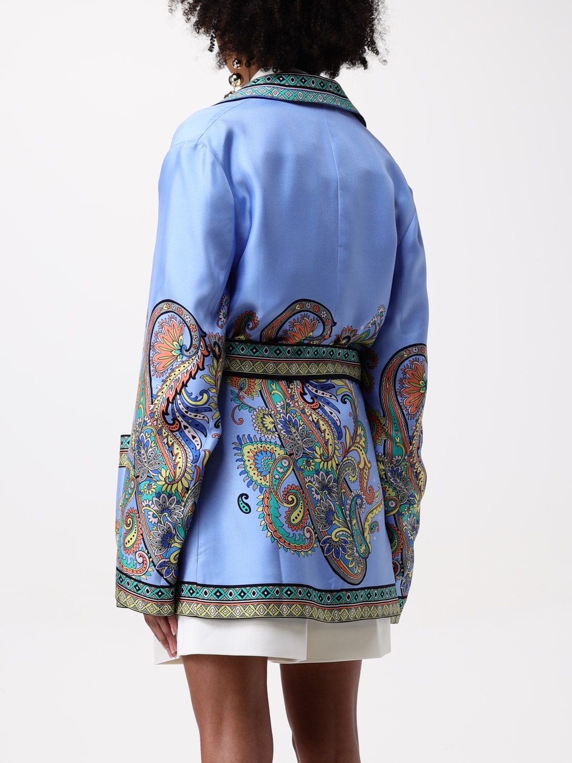 ETRO JACKET: Etro printed silk twill jacket, Blue - Img 3