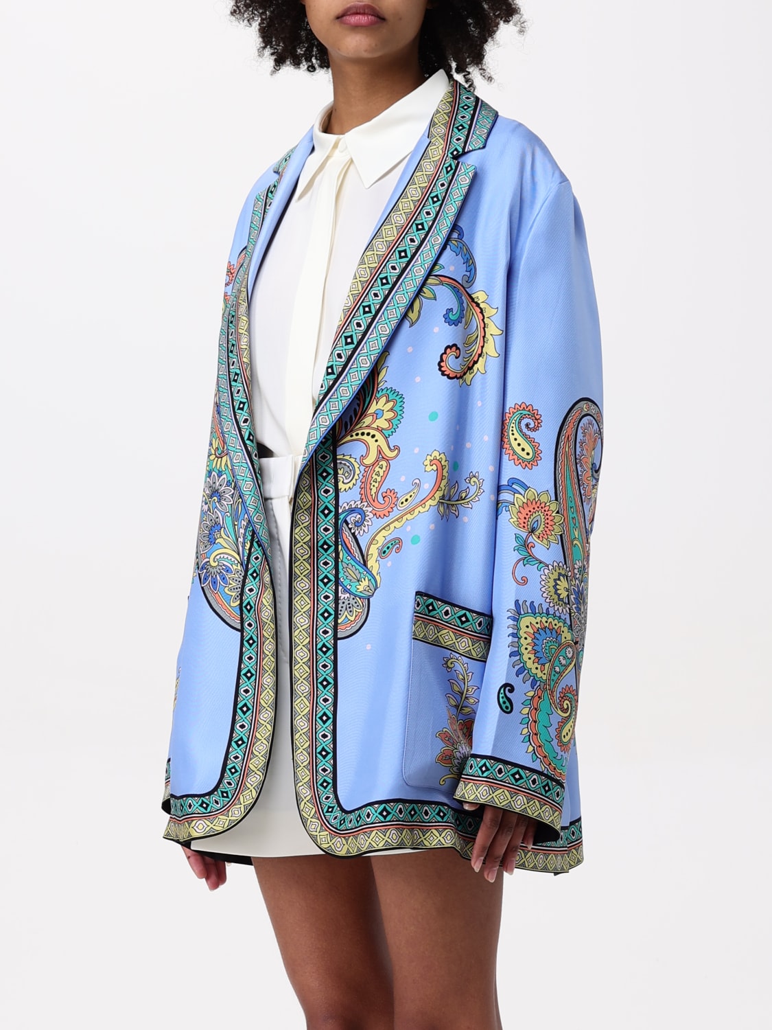 ETRO JACKET: Etro printed silk twill jacket, Blue - Img 4