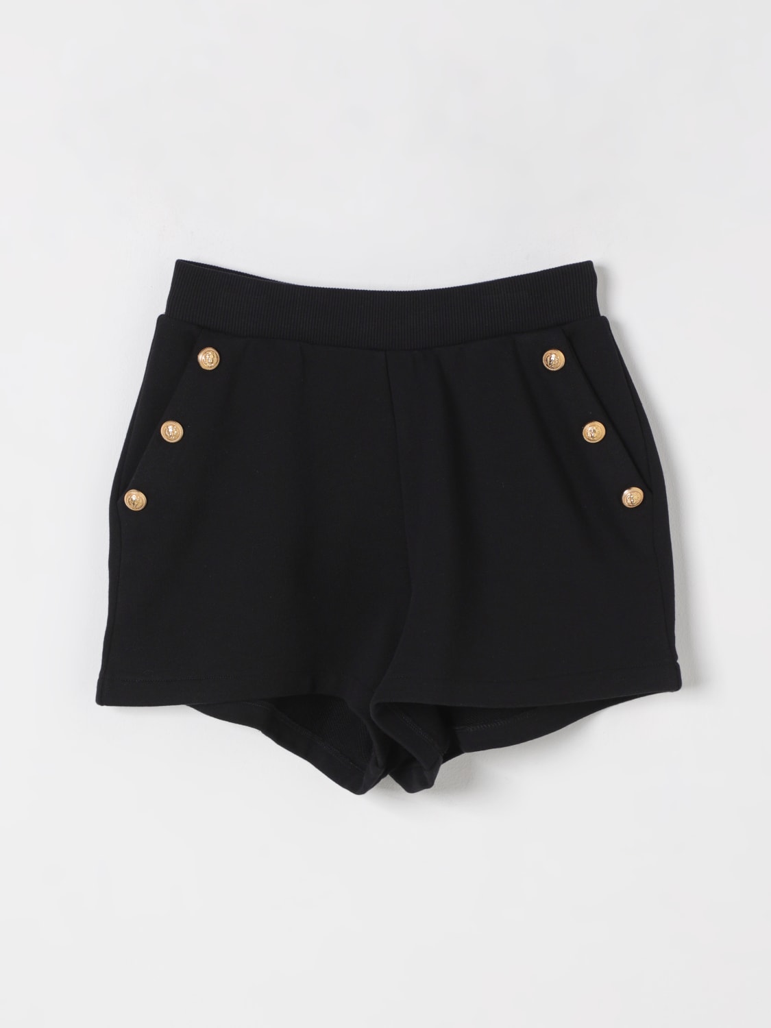 BALMAIN PANTALONCINI: Shorts in cotone con bottoni Leone catena Balmain, Nero - Img 1