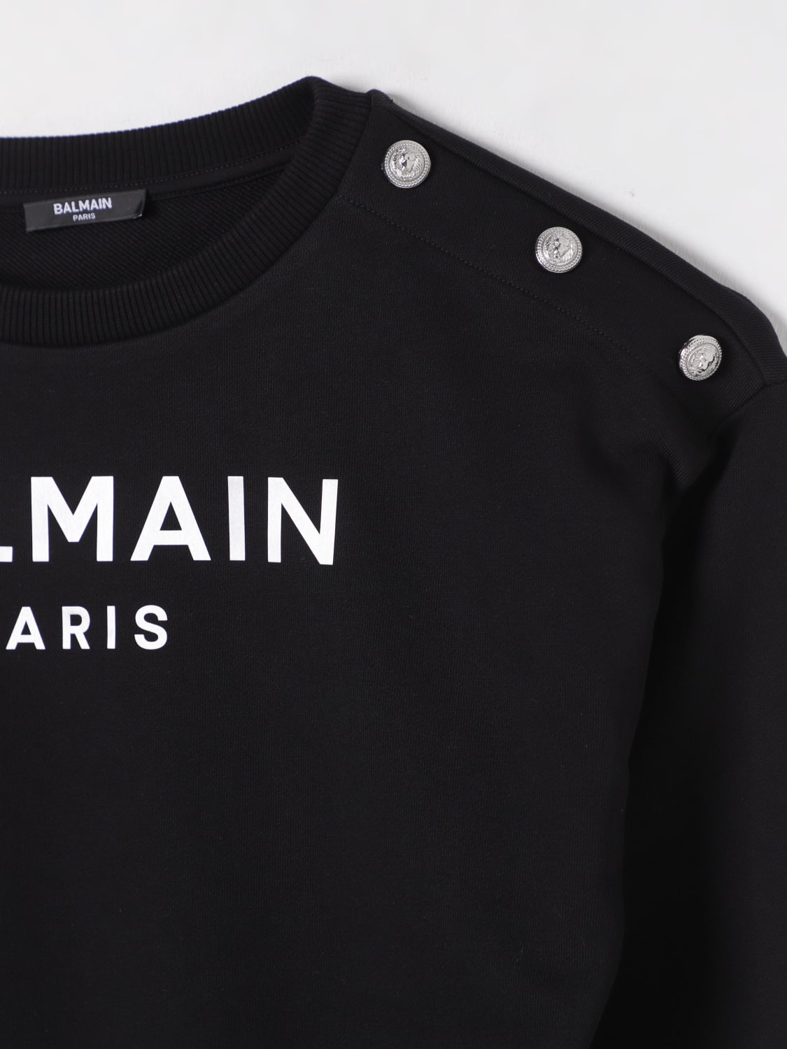 BALMAIN MAGLIA: Felpa a girocollo in cotone con logo Balmain, Nero - Img 3