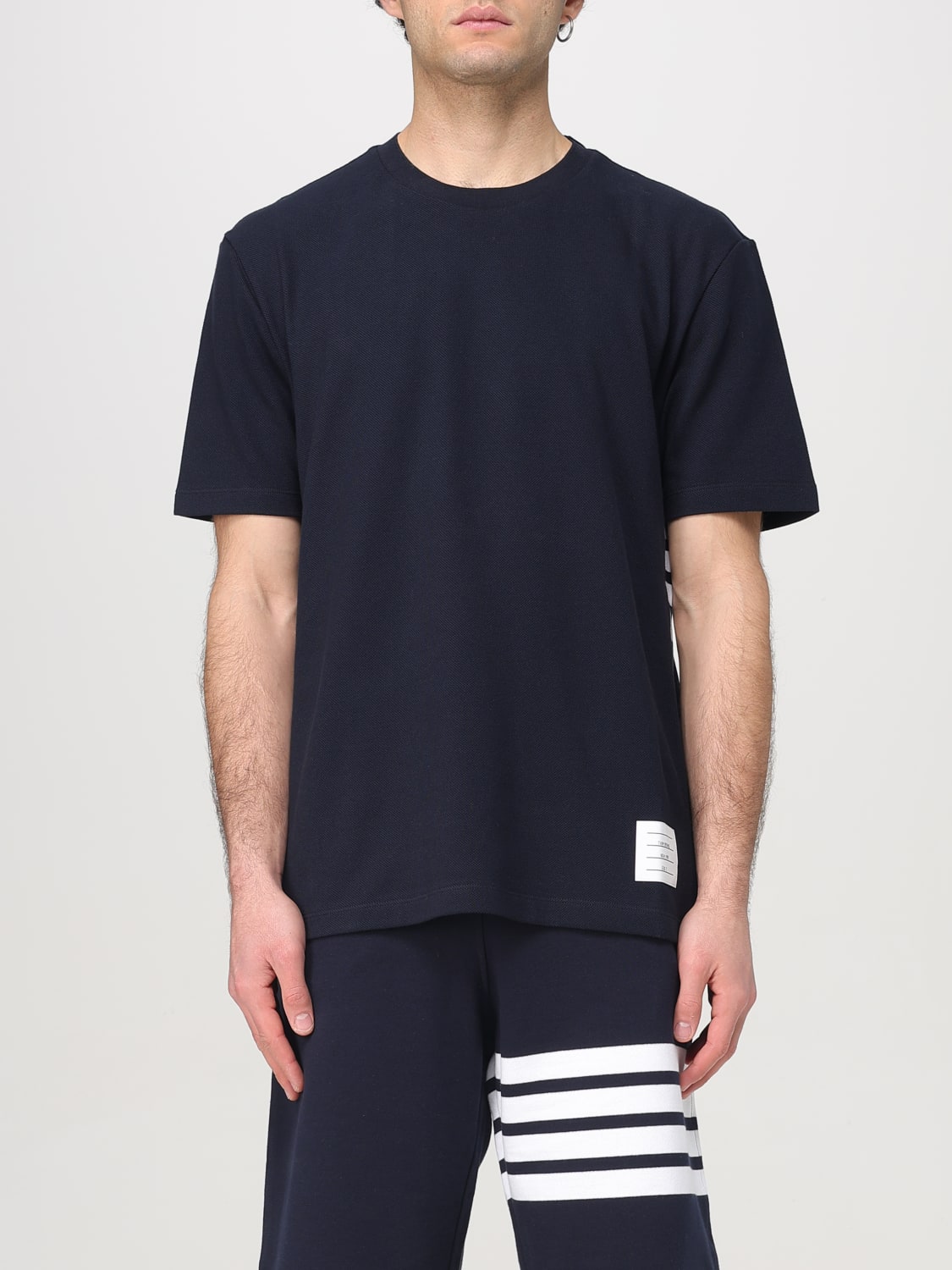 THOM BROWNE クルネックTシャツ MJS123A00050 100 THOM BROWNE: T-shirt in cotone - Blue Navy | T-Shirt Thom