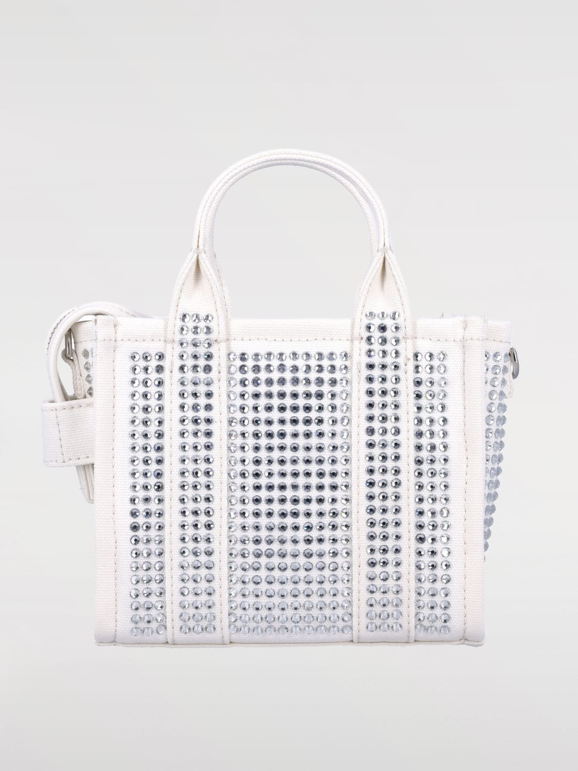 MARC JACOBS BORSA MINI: Borsa The Tote Bag Crystal Marc Jacobs in canvas con strass all over , Bianco - Img 2
