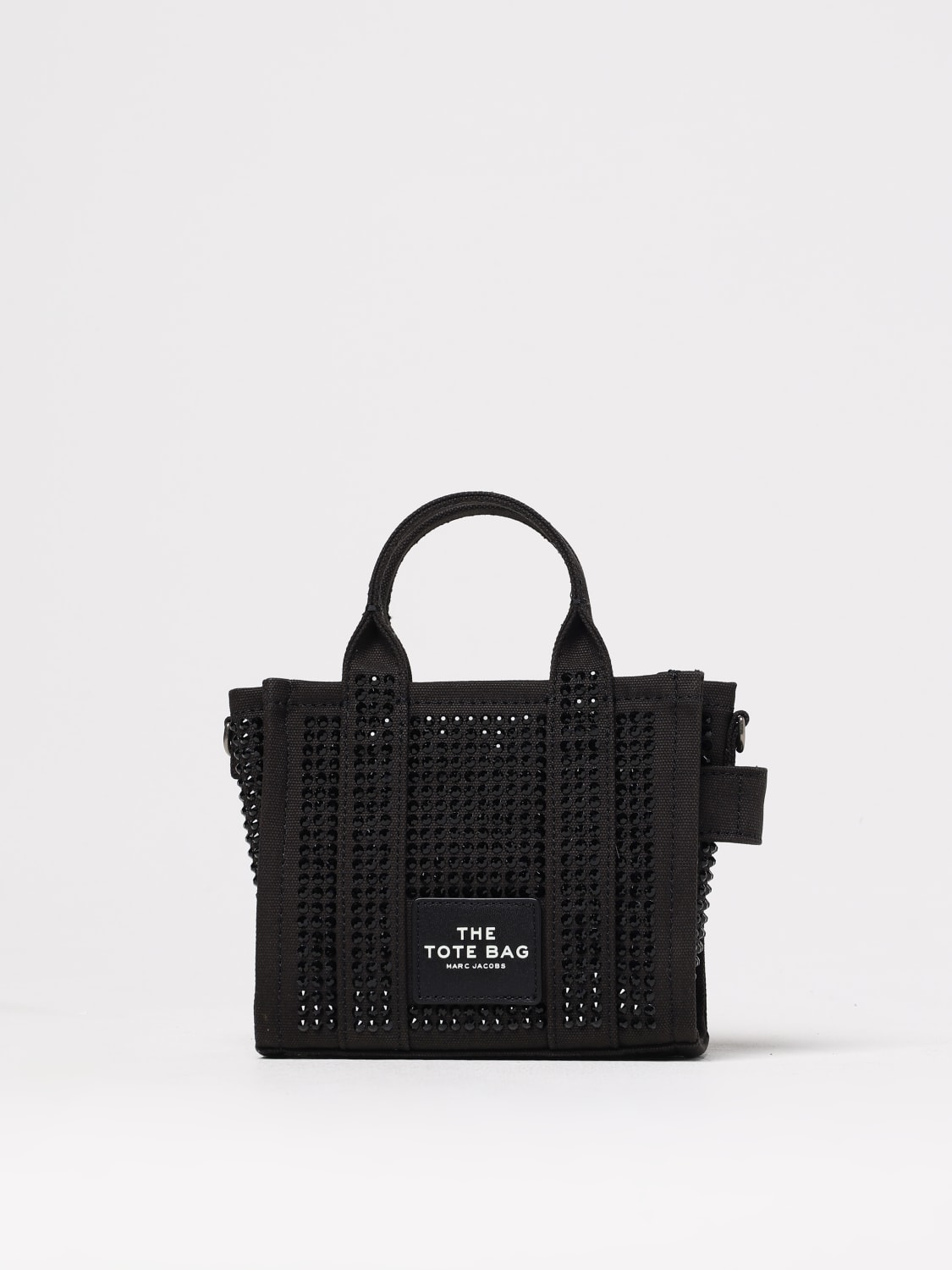 MARC JACOBS BORSA MINI: Borsa The Tote Bag Crystal Marc Jacobs in canvas con strass all over , Nero - Img 1