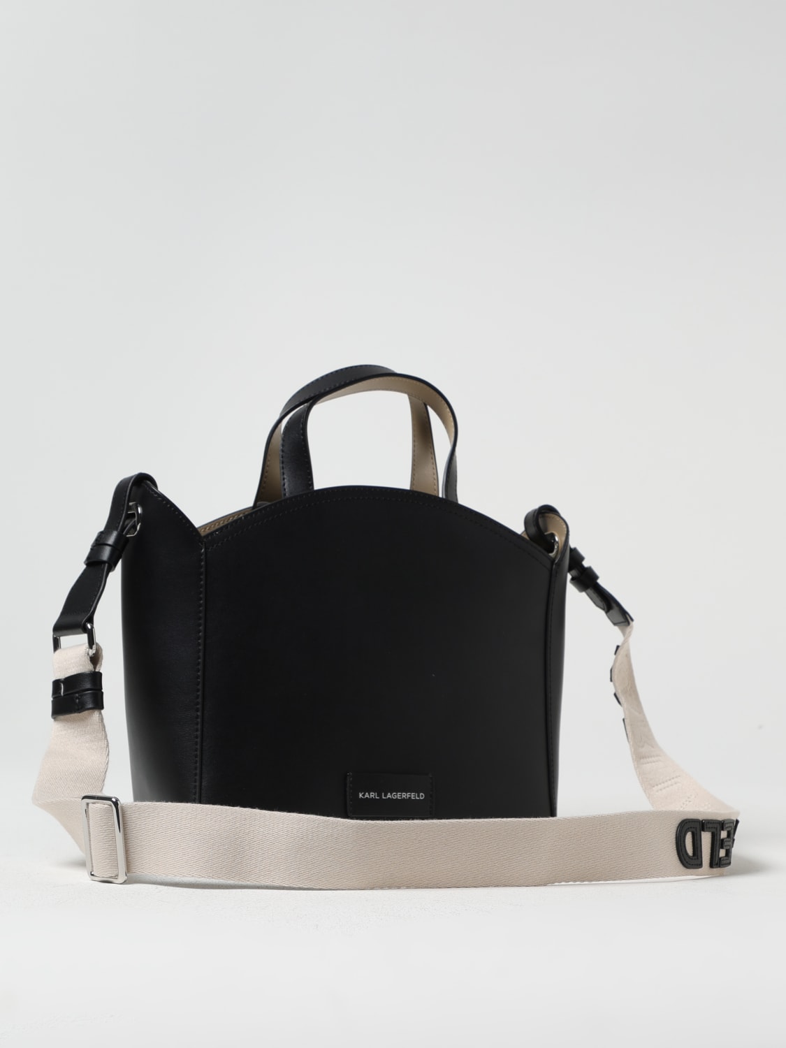 KARL LAGERFELD BORSA A MANO: Borsa Karl Lagerfeld in pelle con logo traforato , Nero - Img 2