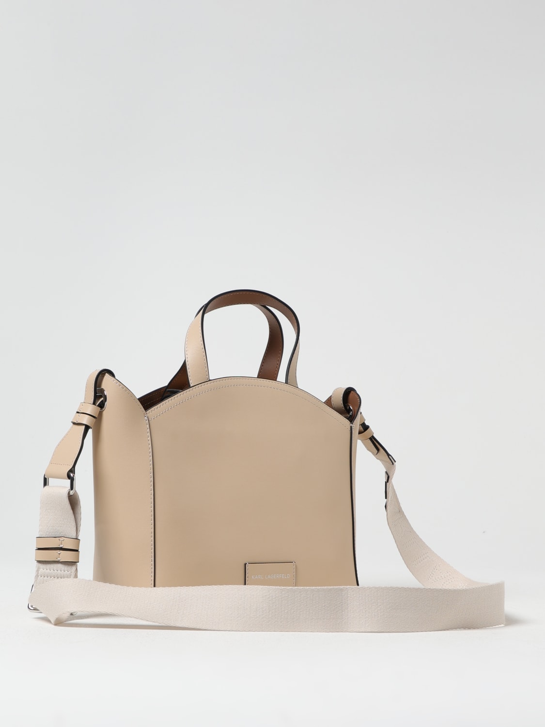 KARL LAGERFELD BORSA A MANO: Borsa Karl Lagerfeld in pelle con logo traforato , Beige - Img 2