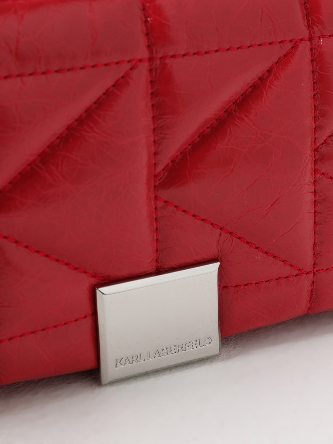 KARL LAGERFELD BORSA MINI: Borsa Karl Lagerfeld in naplak matelassè , Rosso - Img 3