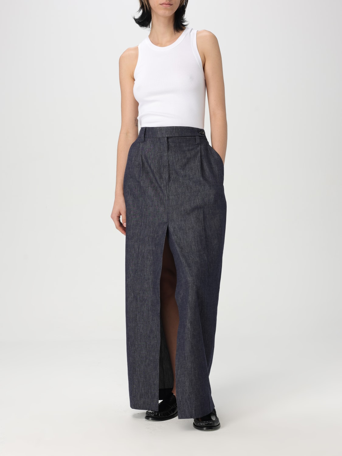 ミニスカート BRUNELLO CUCINELLI Women Mini Skirts MA782G3818C001 Blue Brunello Cucinelli - Stripe Cotton & Linen Mini Skirt
