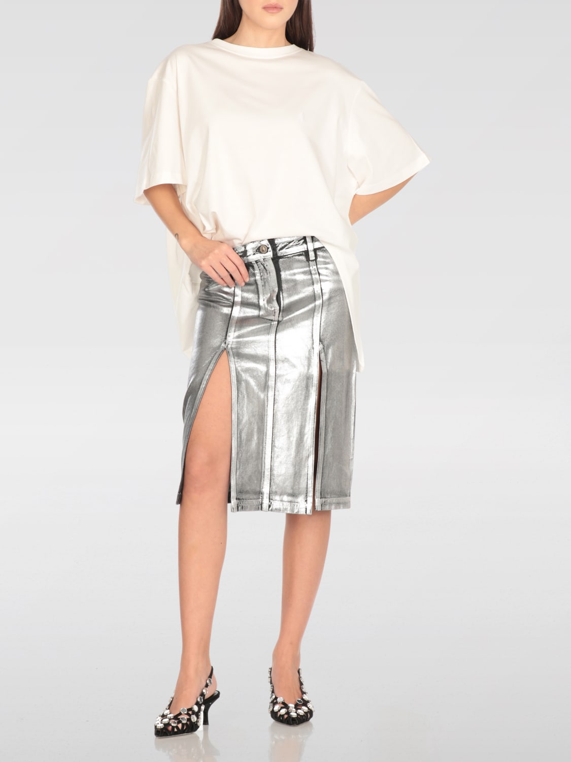 スカート THE ATTICO Woman Skirt Silver 250WCS00257DDD103SS 002 Silver midi skirt for Women | THE ATTICO®