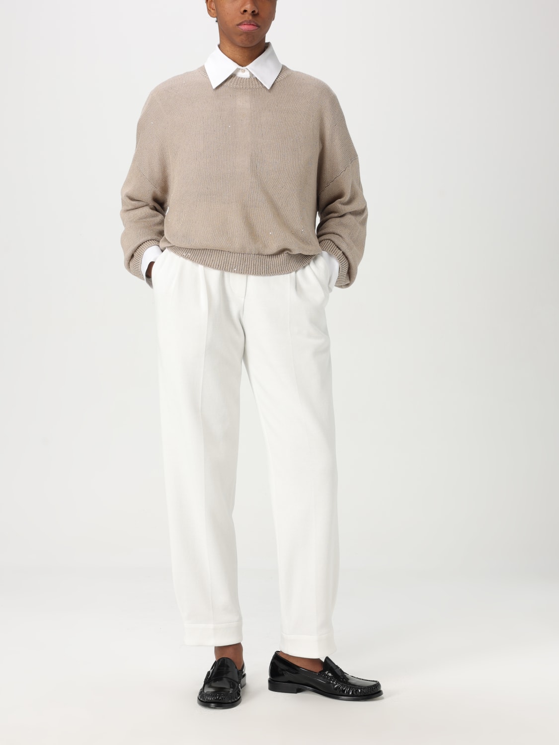 BRUNELLO CUCINELLI PANTALONI: Pantalone classico Brunello Cucinelli in misto cotone , Bianco - Img 2