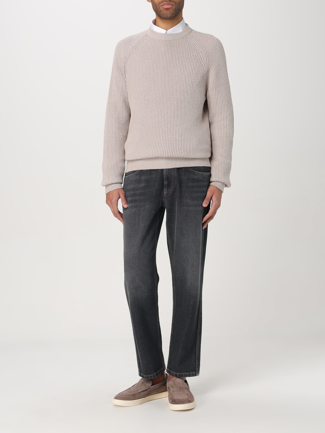 BRUNELLO CUCINELLI MAGLIA: Maglia a girocollo basic in cotone Brunello Cucinelli, Beige - Img 2