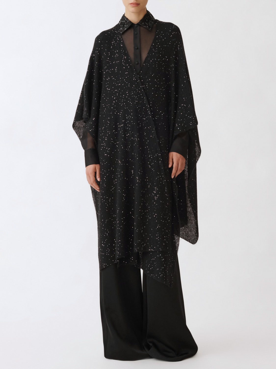 FABIANA FILIPPI SCIARPA: Stola Fabiana Filippi in misto lana lurex , Nero - Img 1