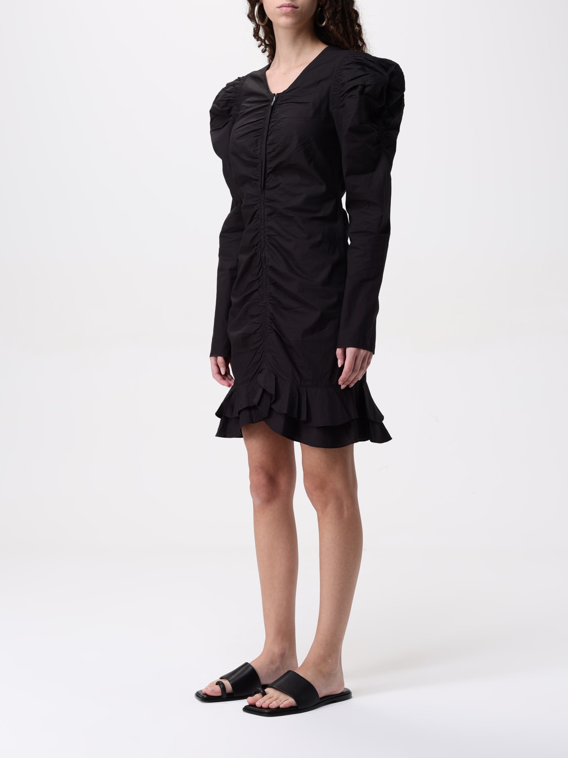 ISABEL MARANT ETOILE ABITO: Abito Isabel Marant Etoile in cotone arricciato , Nero - Img 3