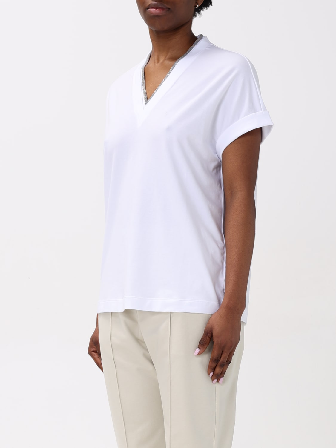 BRUNELLO CUCINELLI CAMISETA: Camiseta mujer Brunello Cucinelli, Blanco - Img 4