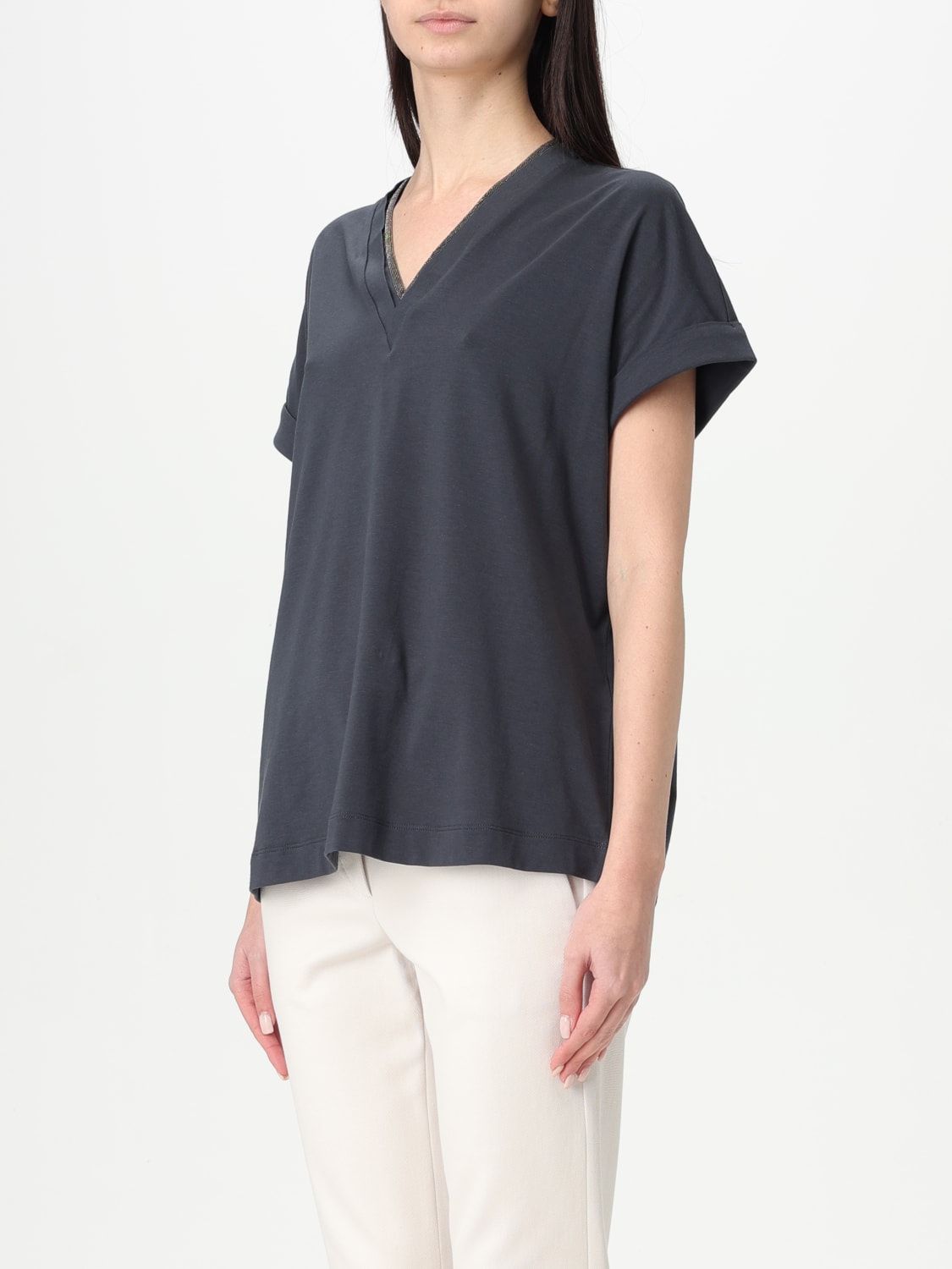 BRUNELLO CUCINELLI T-SHIRT: T-shirt woman Brunello Cucinelli, Blue - Img 4