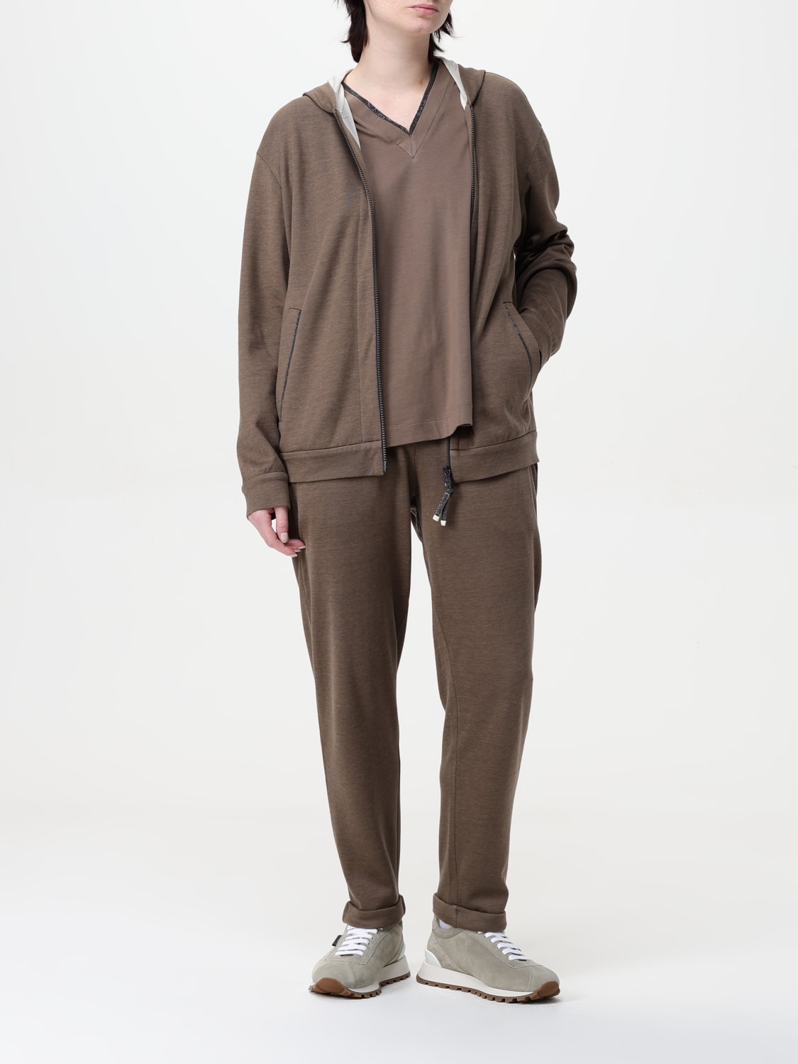 BRUNELLO CUCINELLI T-SHIRTS: T-shirt a v in cotone Brunello Cucinelli, Cacao - Img 2