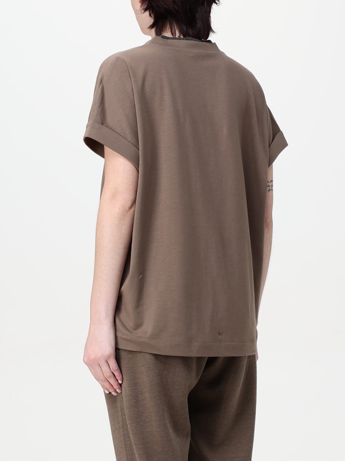 BRUNELLO CUCINELLI T-SHIRTS: T-shirt a v in cotone Brunello Cucinelli, Cacao - Img 3