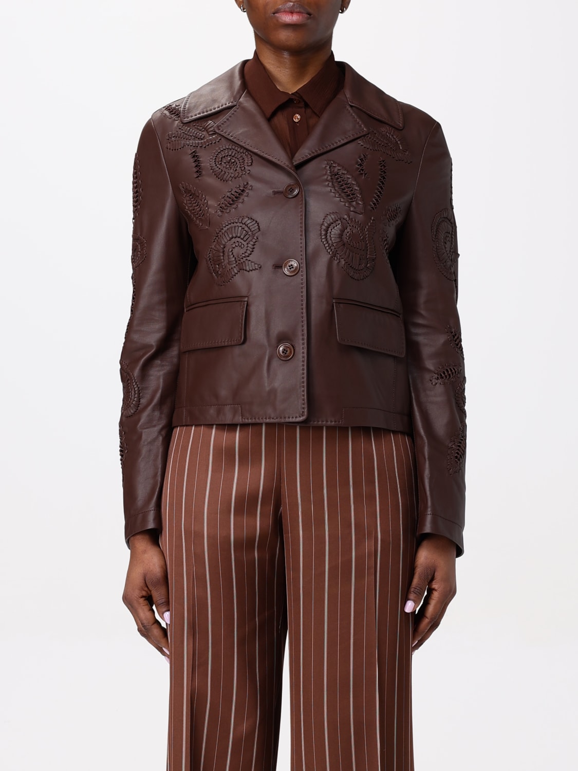 ERMANNO SCERVINO GIACCA: Giacca Ermanno Scervino in pelle con ricami , Marrone - Img 1