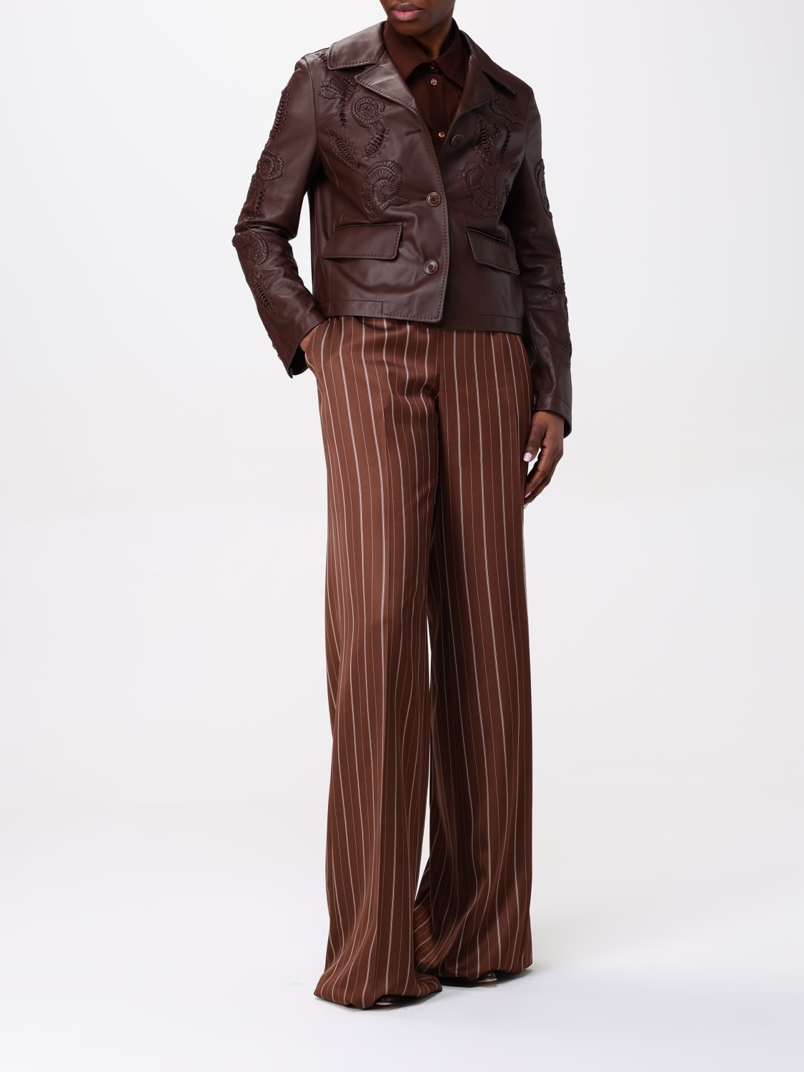 ERMANNO SCERVINO GIACCA: Giacca Ermanno Scervino in pelle con ricami , Marrone - Img 2
