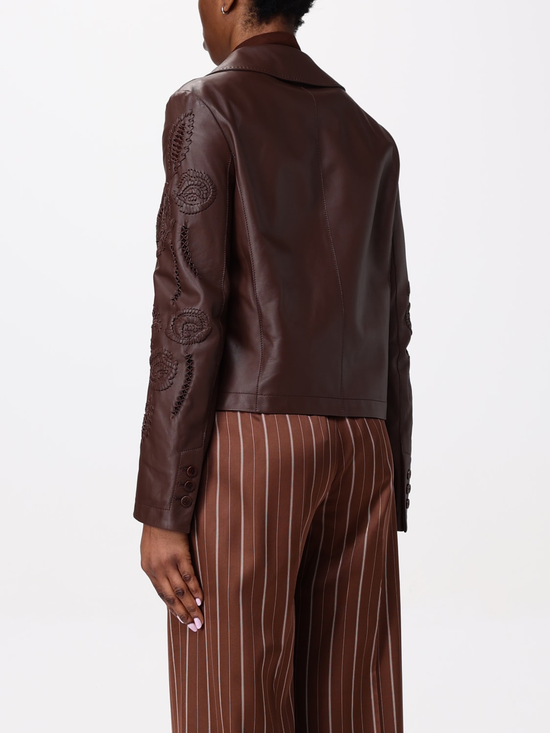 ERMANNO SCERVINO GIACCA: Giacca Ermanno Scervino in pelle con ricami , Marrone - Img 3