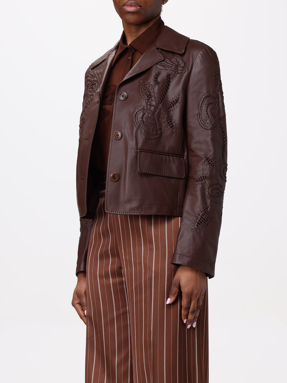 ERMANNO SCERVINO GIACCA: Giacca Ermanno Scervino in pelle con ricami , Marrone - Img 4
