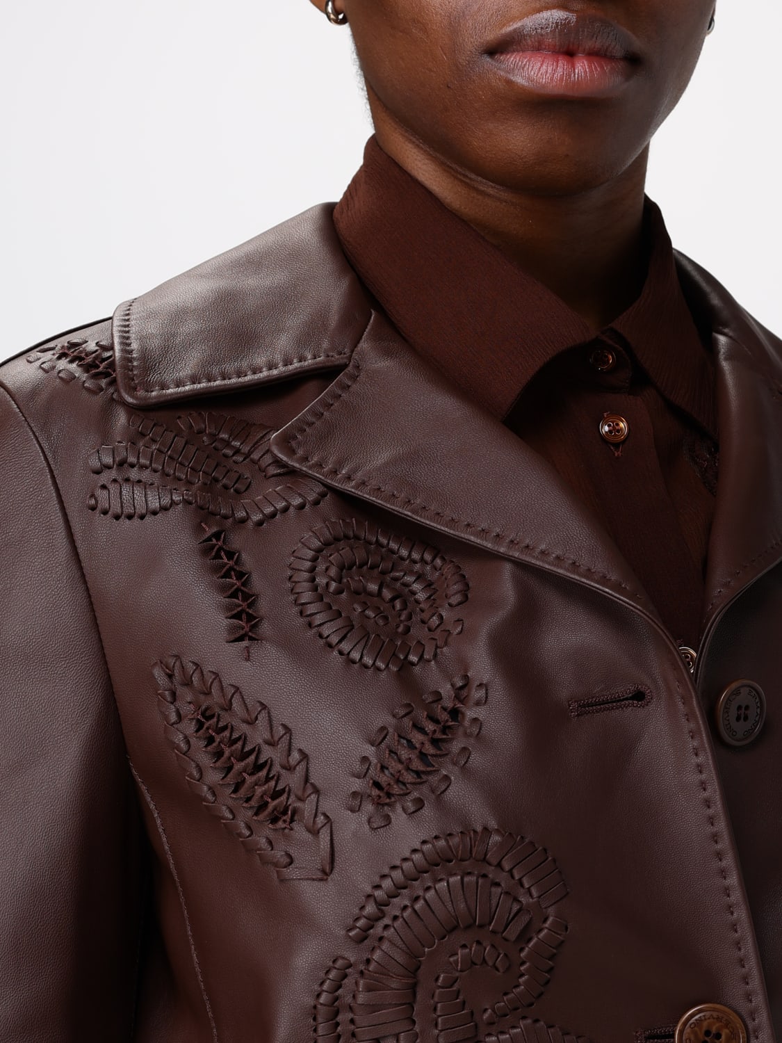 ERMANNO SCERVINO GIACCA: Giacca Ermanno Scervino in pelle con ricami , Marrone - Img 5