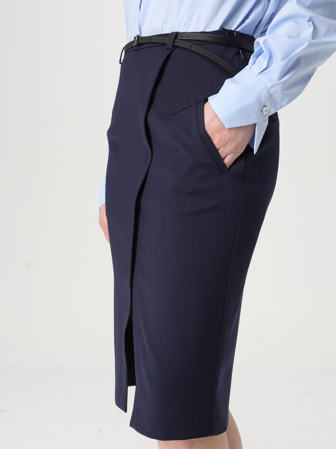 スカート PATRIZIA PEPE Women Mid Skirts 8G0448 A545C789 Blue Essential longuette with belt | Blue | Patrizia Pepe